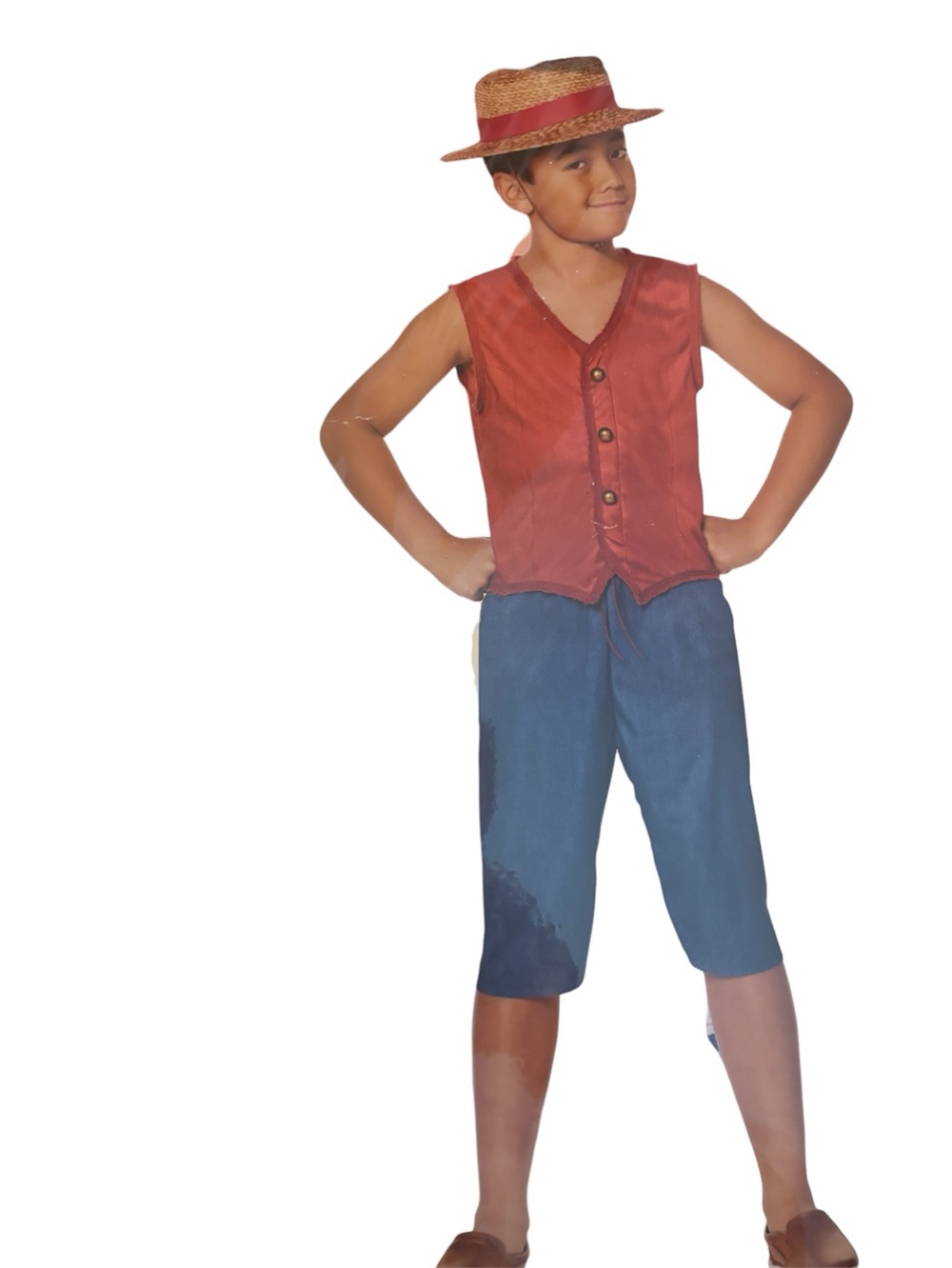 Boys Netflix One Piece Monkey D LUFFY Costume Size M L Vest Shorts Hat Cosplay